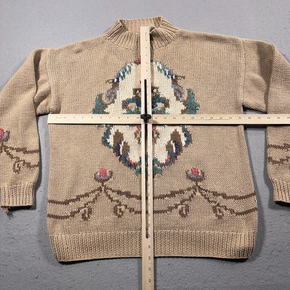 VTG Ann Taylor Sweater Women M Beige Floral Tapestry Knit Grannycore Cottagecore - Picture 5 of 9